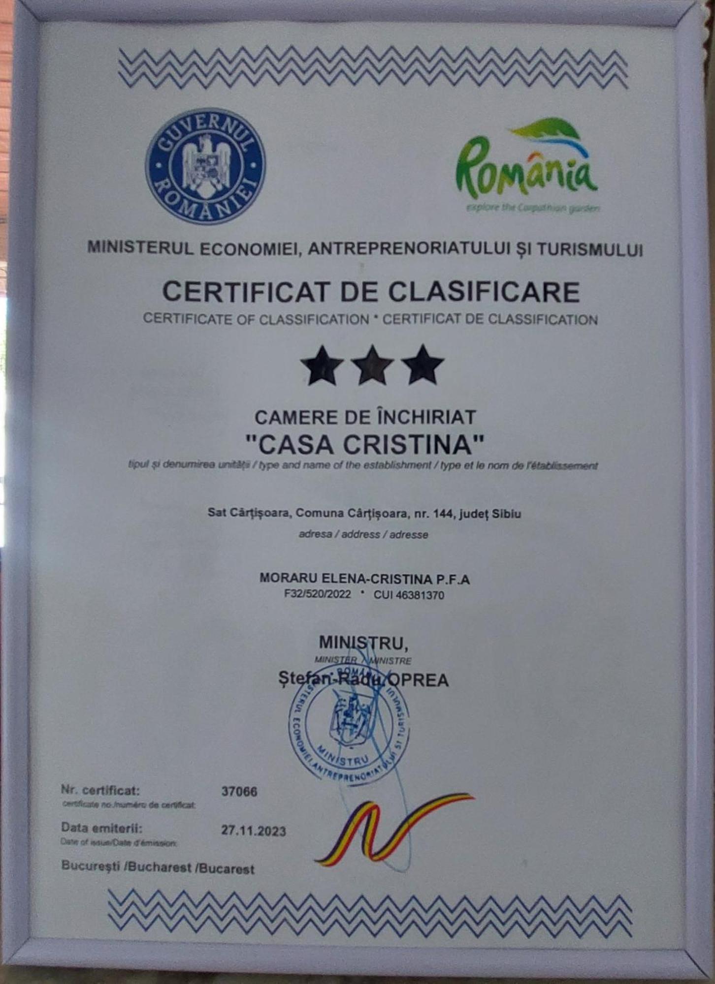 Hotel Casa Cristina Cîrţişoara Exteriér fotografie